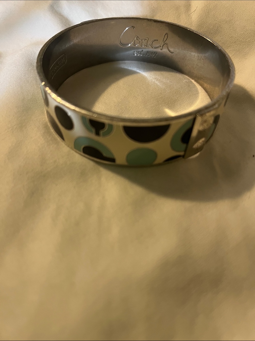 Coach Enamel Bangle Bracelet in Mint, Black & White